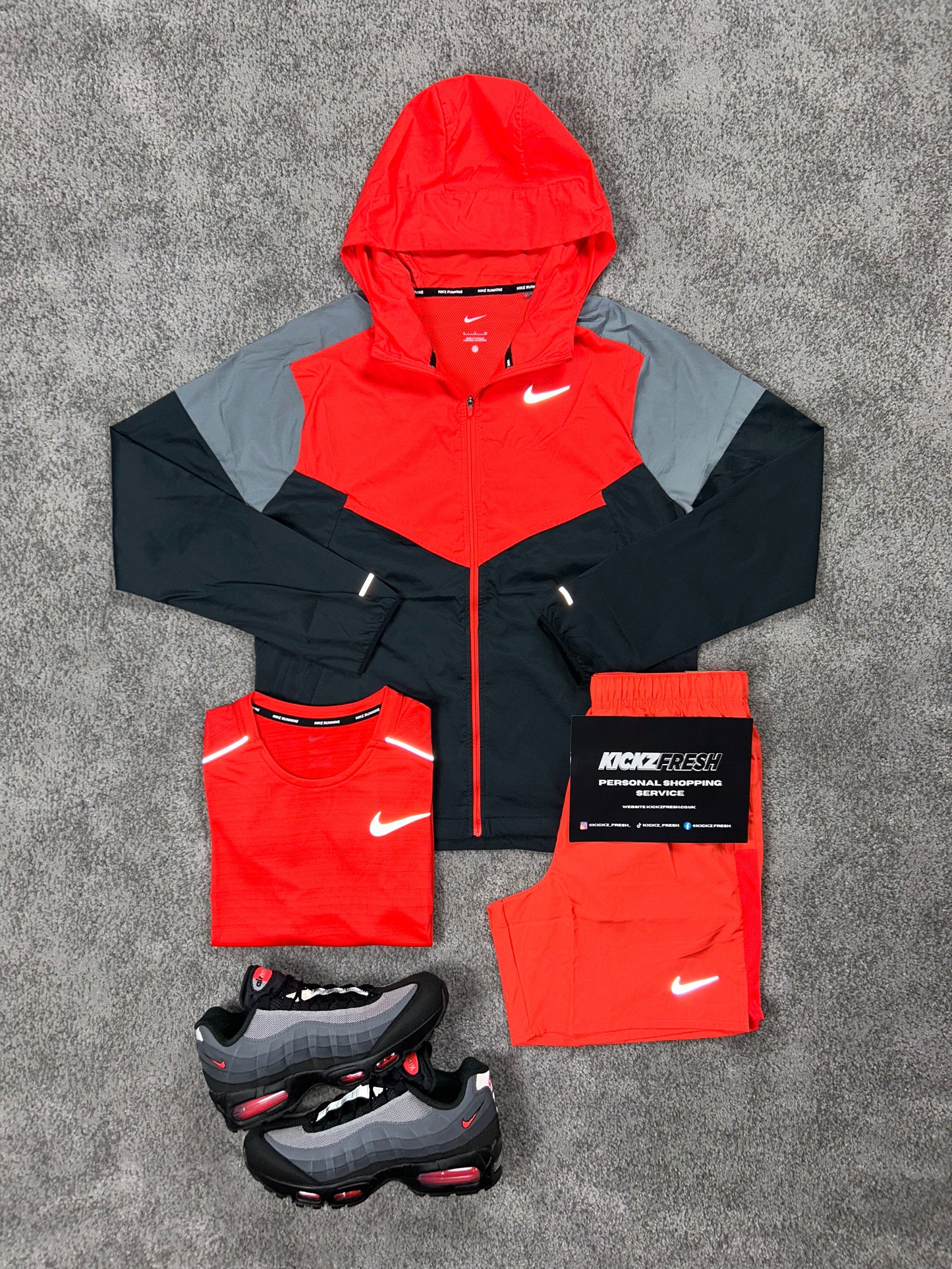 Nike 3 Piece Windrunner Crimson Red Black Mens Set