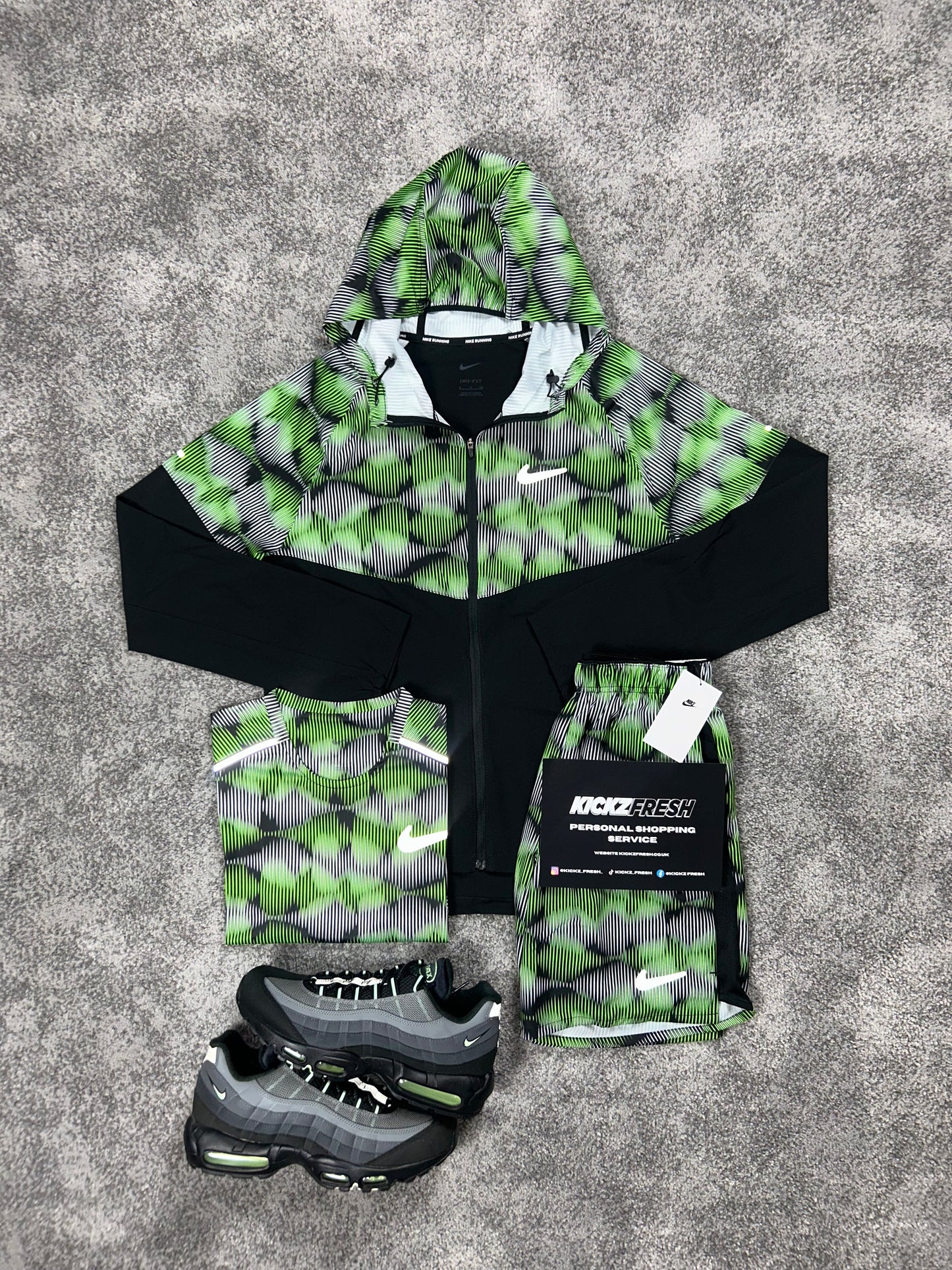 Nike 3 Piece Windrunner Soundwave Green Black Mens Set